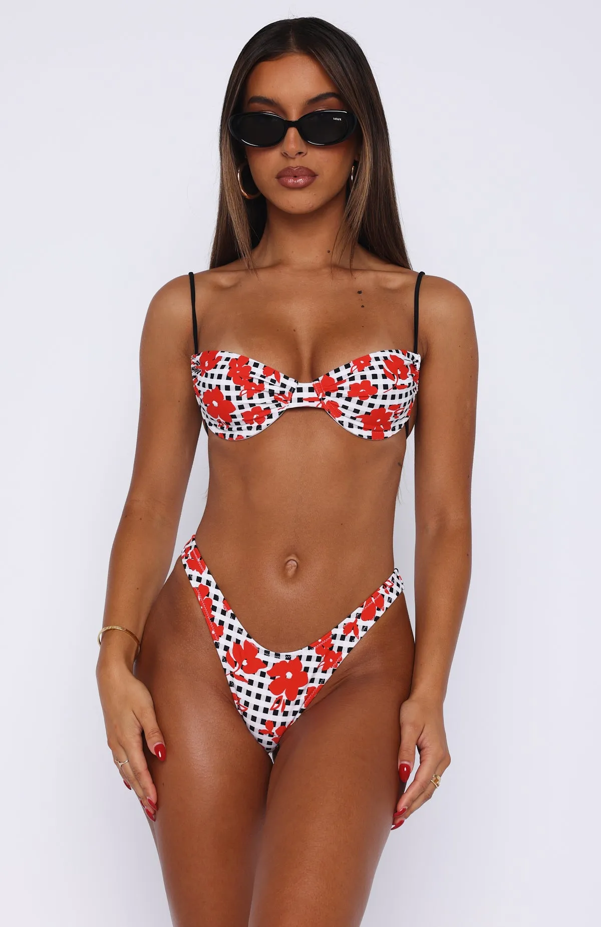Belmont Bottoms Gingham Red Floral HygroscopicFiber Pure Tone