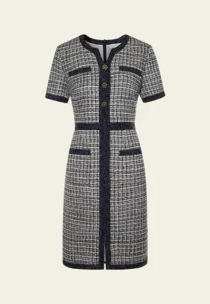 Rose Sculpted-button Contrast-trim Checked Dress QuickAccess Pockets french chic