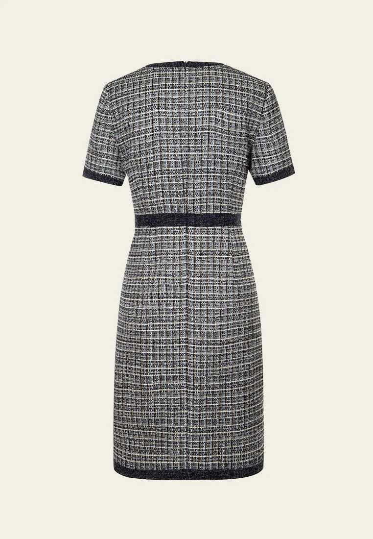 Rose Sculpted-button Contrast-trim Checked Dress Bio Glow
