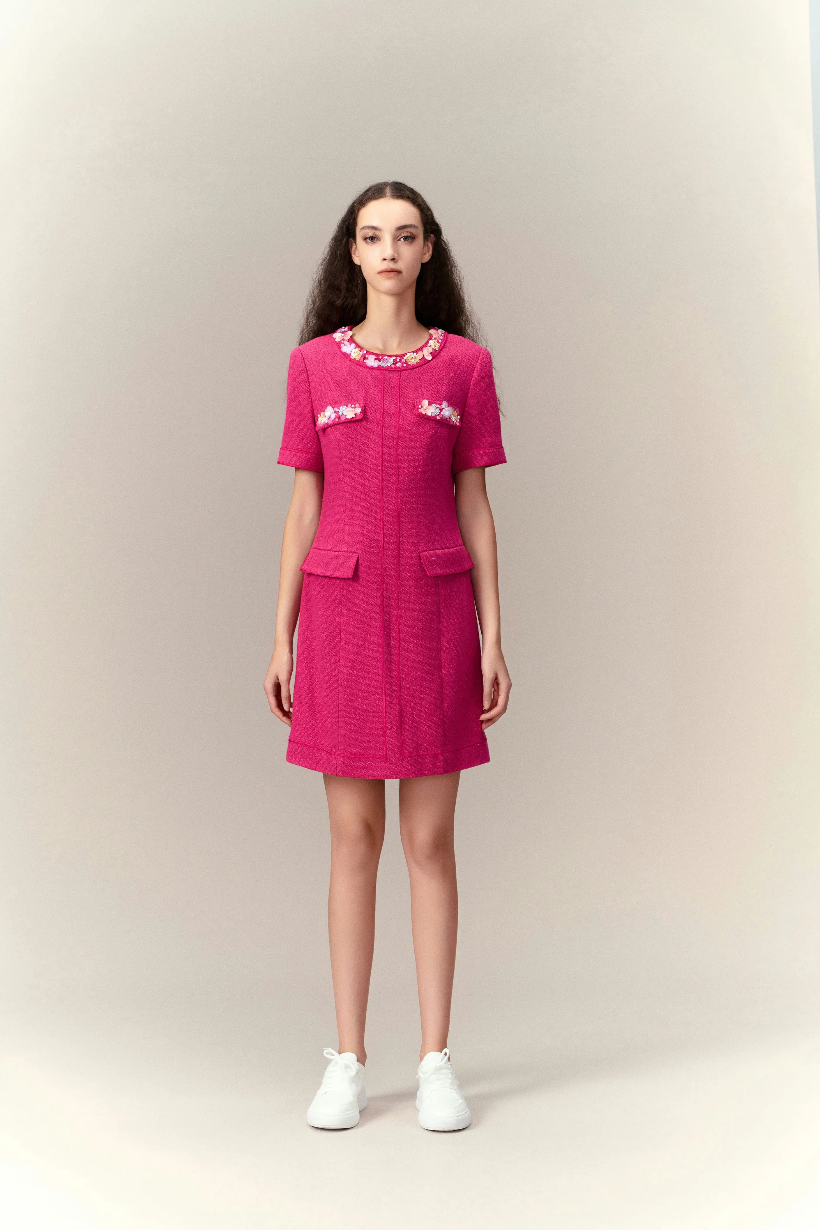 QuickDry Technology Dolly Vibrant Pink Embellished Dress