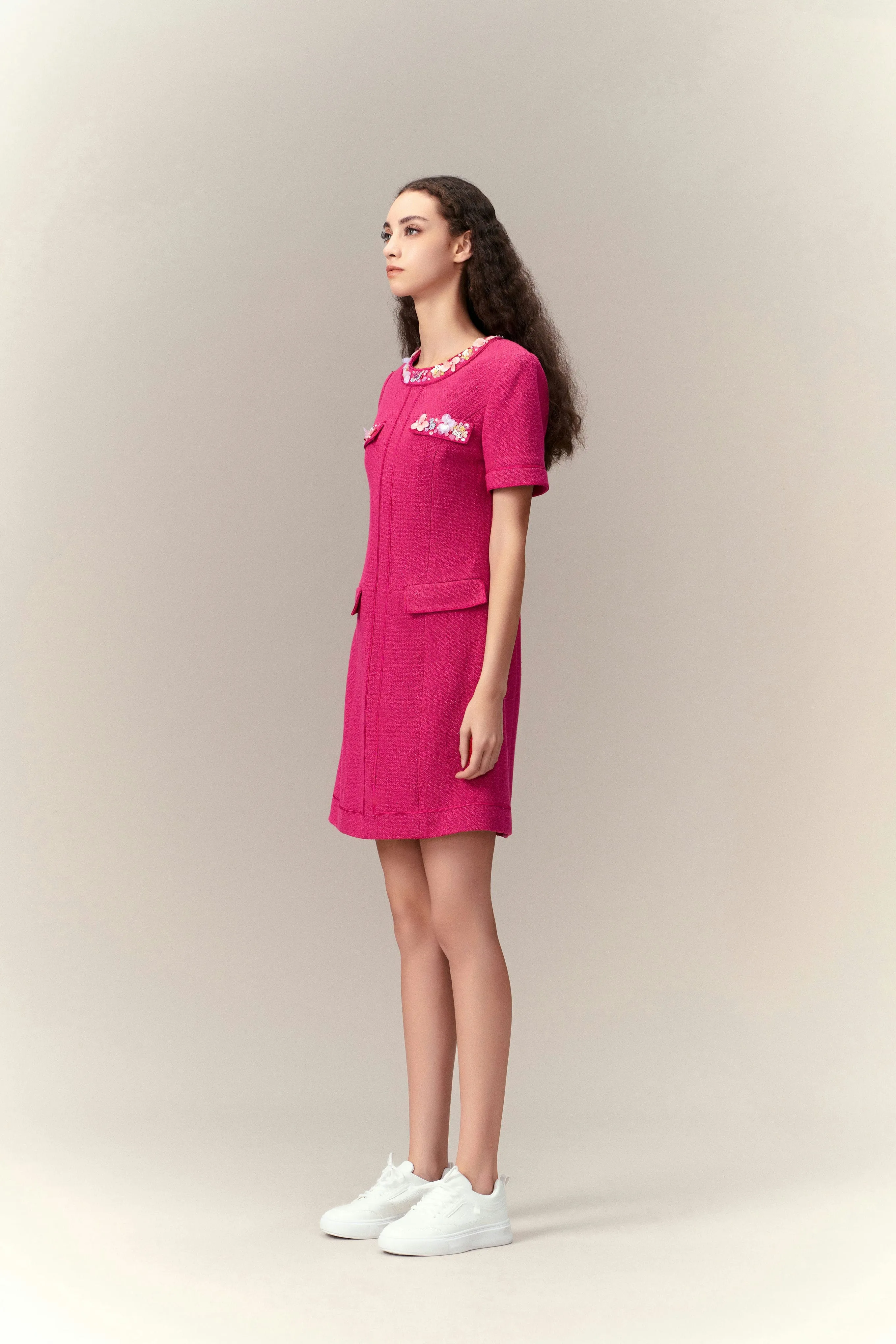 Love Core Flash Look Dolly Vibrant Pink Embellished Dress