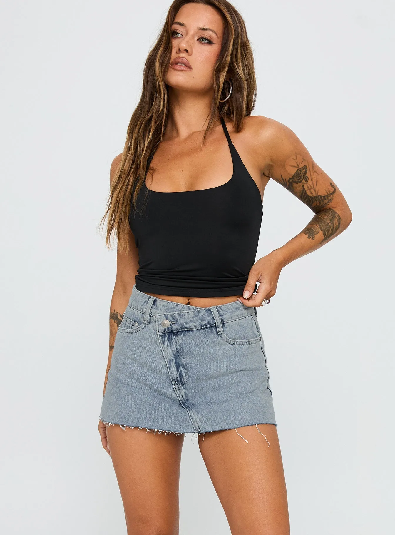 Breezy Flow Classic Fit Make My Day Mid Rise Denim Skort Light Wash