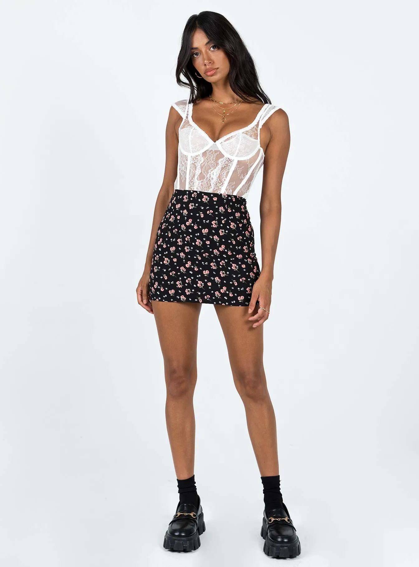 No Ride Up Selby Mini Skirt Black Floral