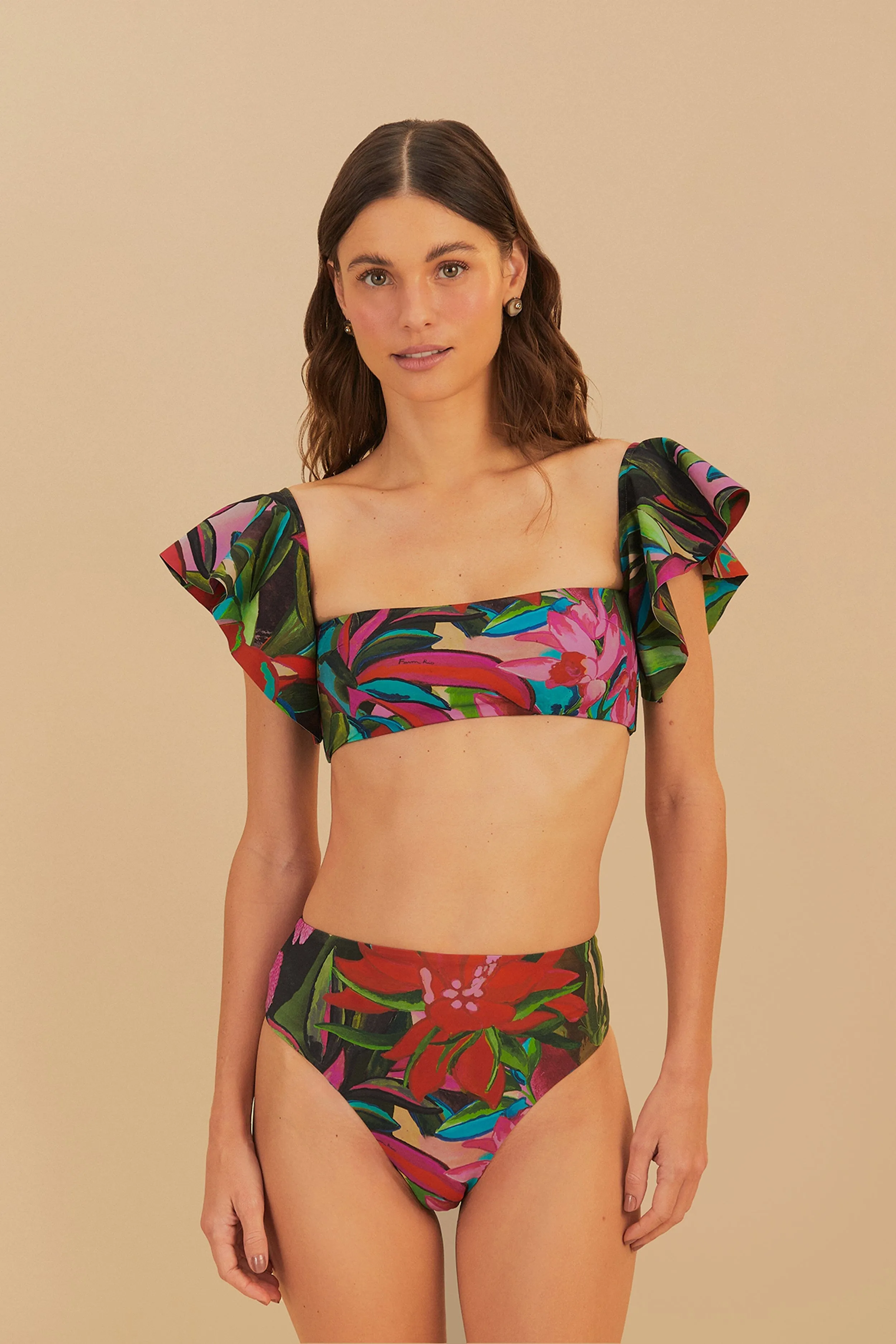 SeamFreeEngineering MultiPocket Jardin De Reve Ruffle Bikini Top