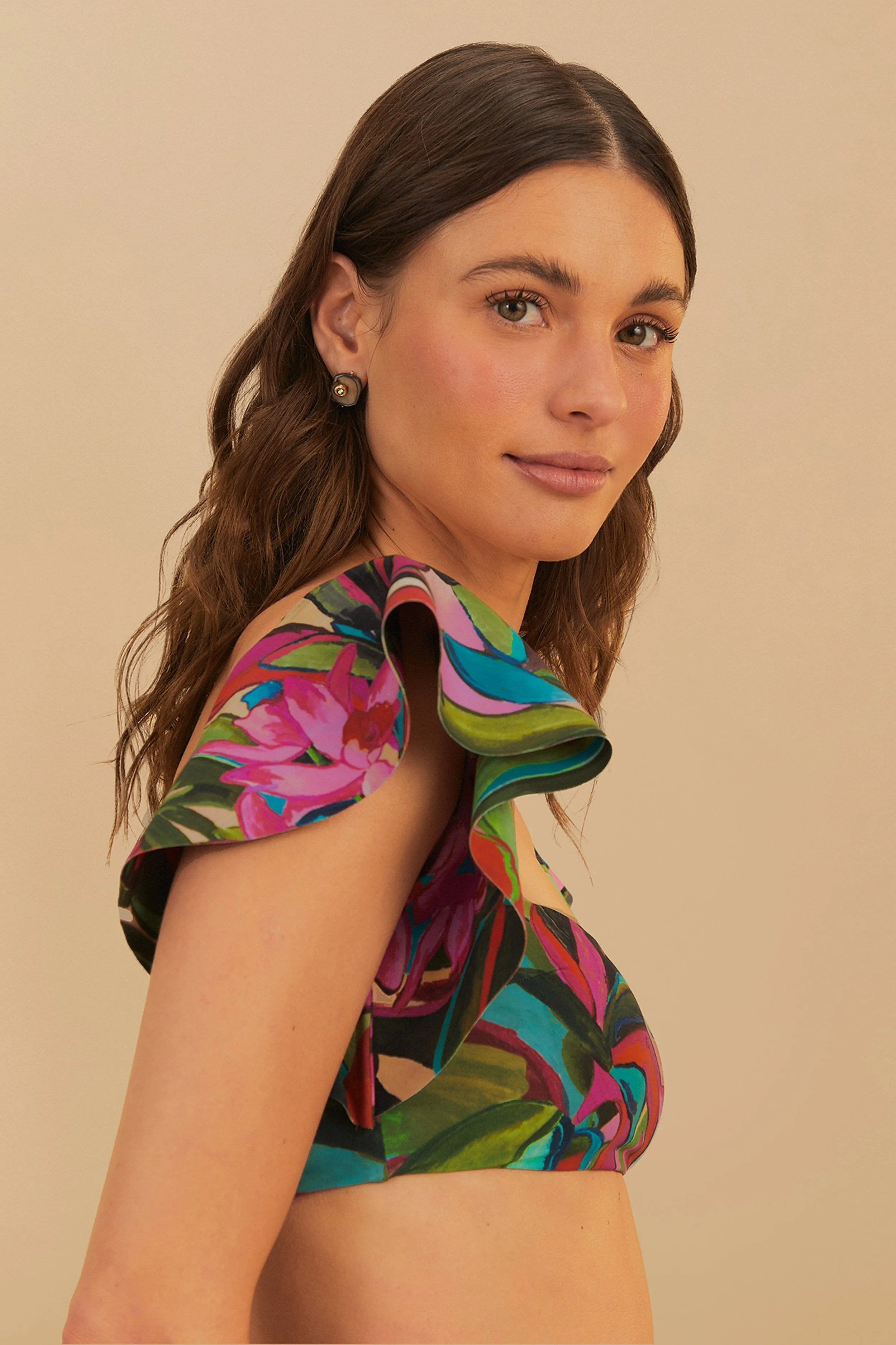 Sustain Glow Jardin De Reve Ruffle Bikini Top