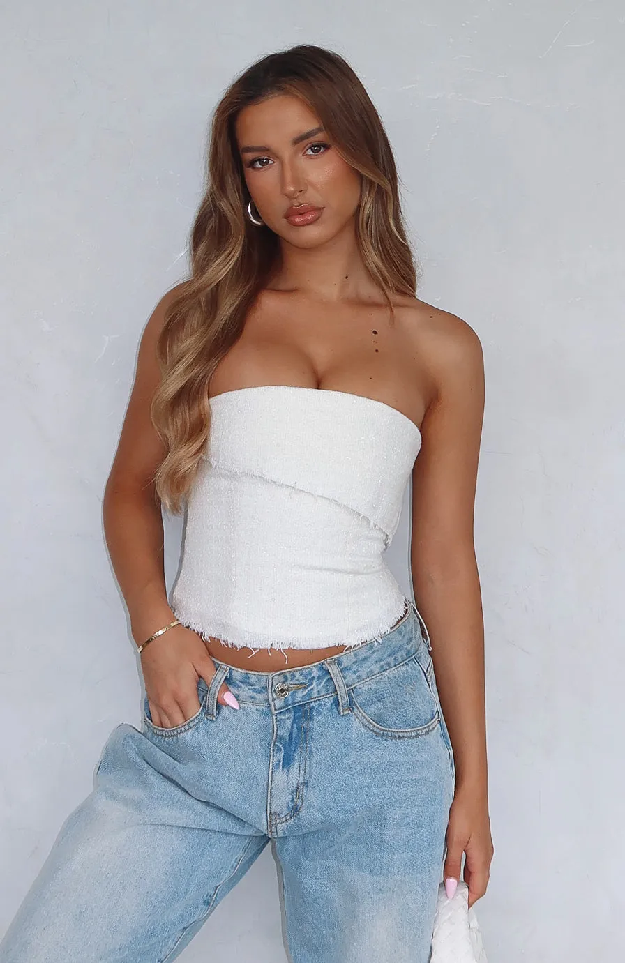 On The Outside Strapless Bustier Off White Stretch Fit Top