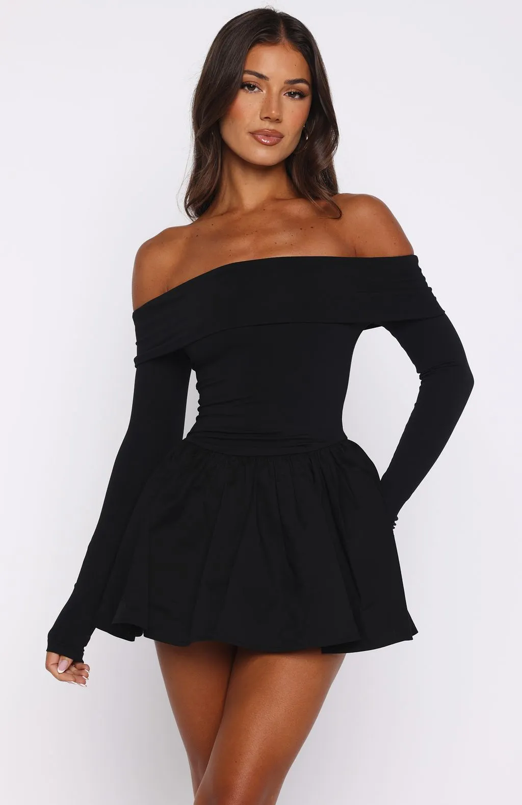QuickRelease Closures Reflective Safety Accents Big Reveal Long Sleeve Mini Dress Black