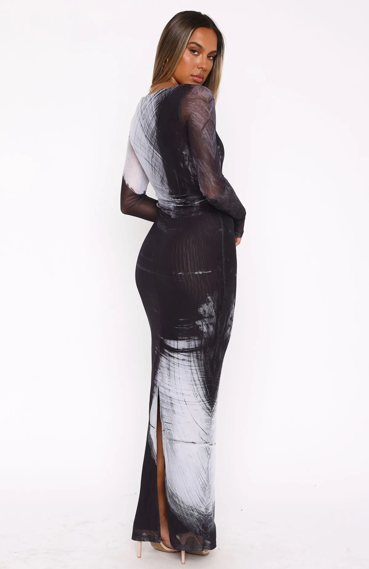 Campus Vibe Like A Melody Long Sleeve Maxi Dress Monochrome Orb