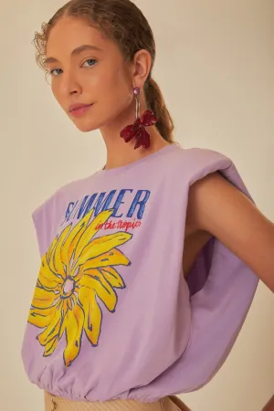 Lilac Summer In The Tropics Shoulder Pad Organic Cotton T-Shirt UVProtectionCloth