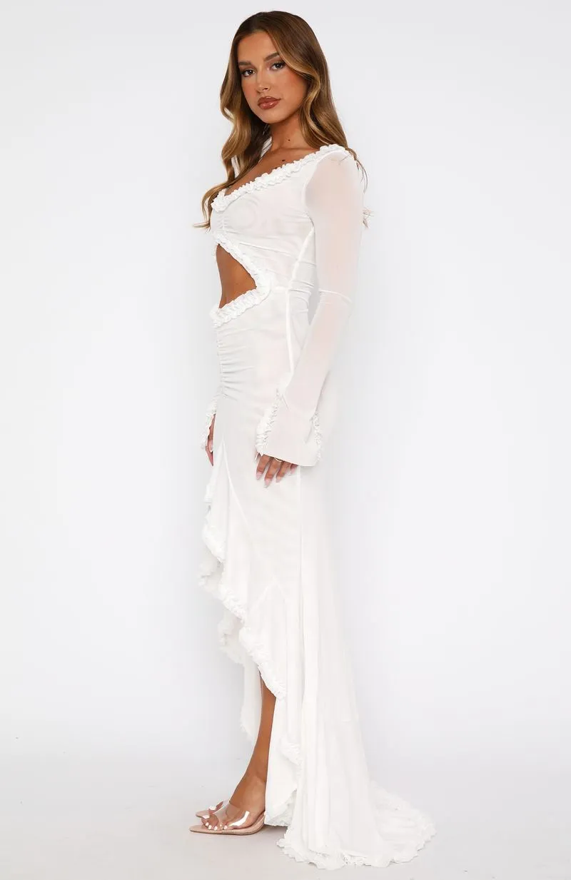 Seamless Sleeve Construction QuickDrying It Takes Time Long Sleeve Mesh Maxi Dress White