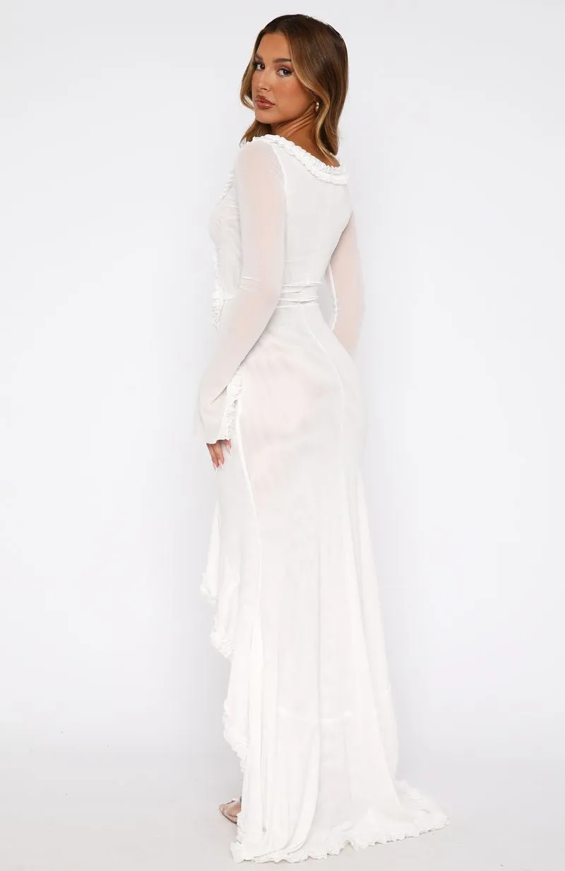 It Takes Time Long Sleeve Mesh Maxi Dress White City Beat