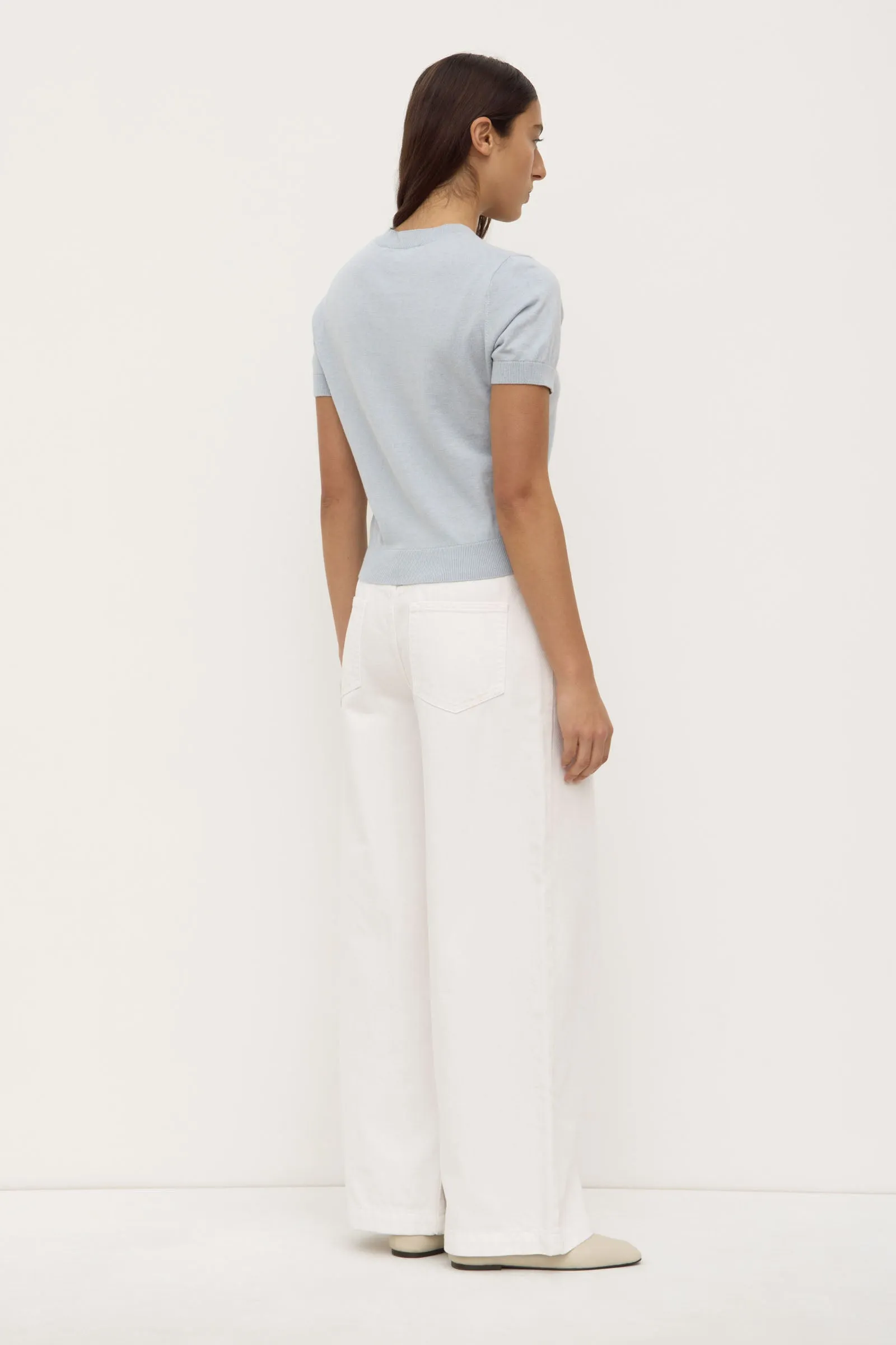 Seamless Sleeve Construction Tight Net Semra Cotton Cashmere Short Sleeve Cardigan