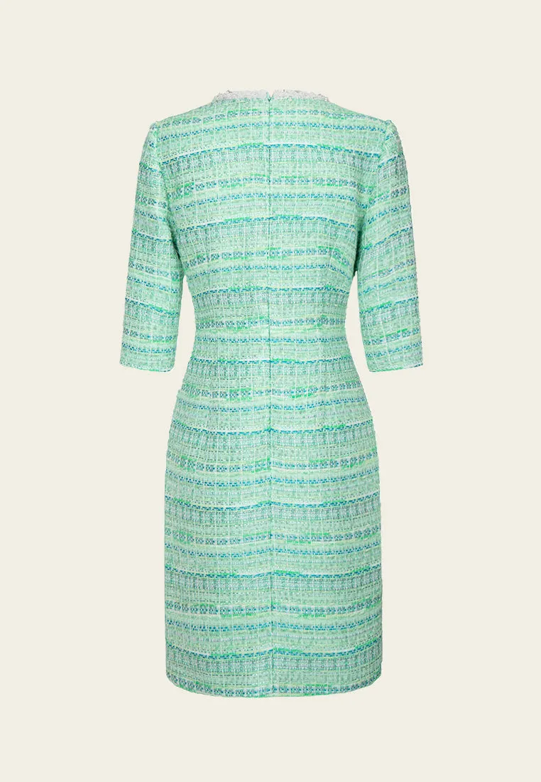 New Yorker Cool Glow Lime Green Beaded-Trim Embellished-Button slim-fit Dress