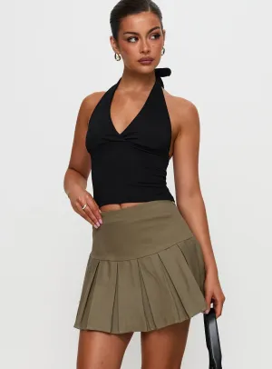 Feodora Pleat Mini Skirt Khaki Bold Accent Tiered Design