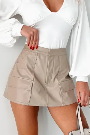 Hard To Replace Faux Leather Cargo Skort (Taupe) Structured silhouette Non Restrictive