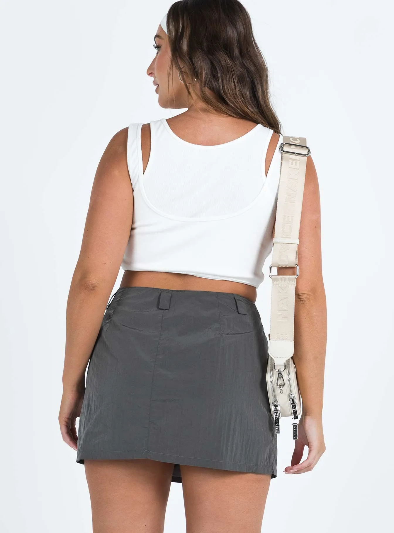 Wolf Cargo Mini Skirt Charcoal Wrinkle Resistant Elastic hemline