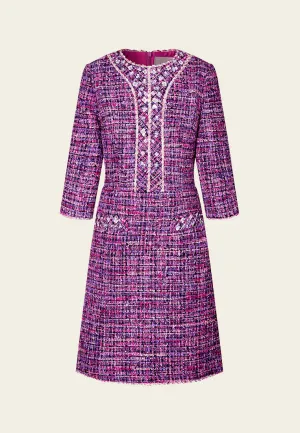 Structured Fuchsia Sequin-detail Trimmed Dress London Edge Recycled Polyester Blend