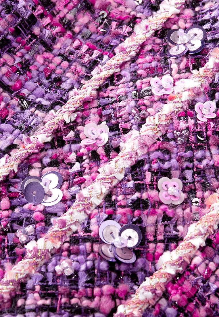 Structured Fuchsia Sequin-detail Trimmed Dress FrictionResistantFabric Holiday Glow