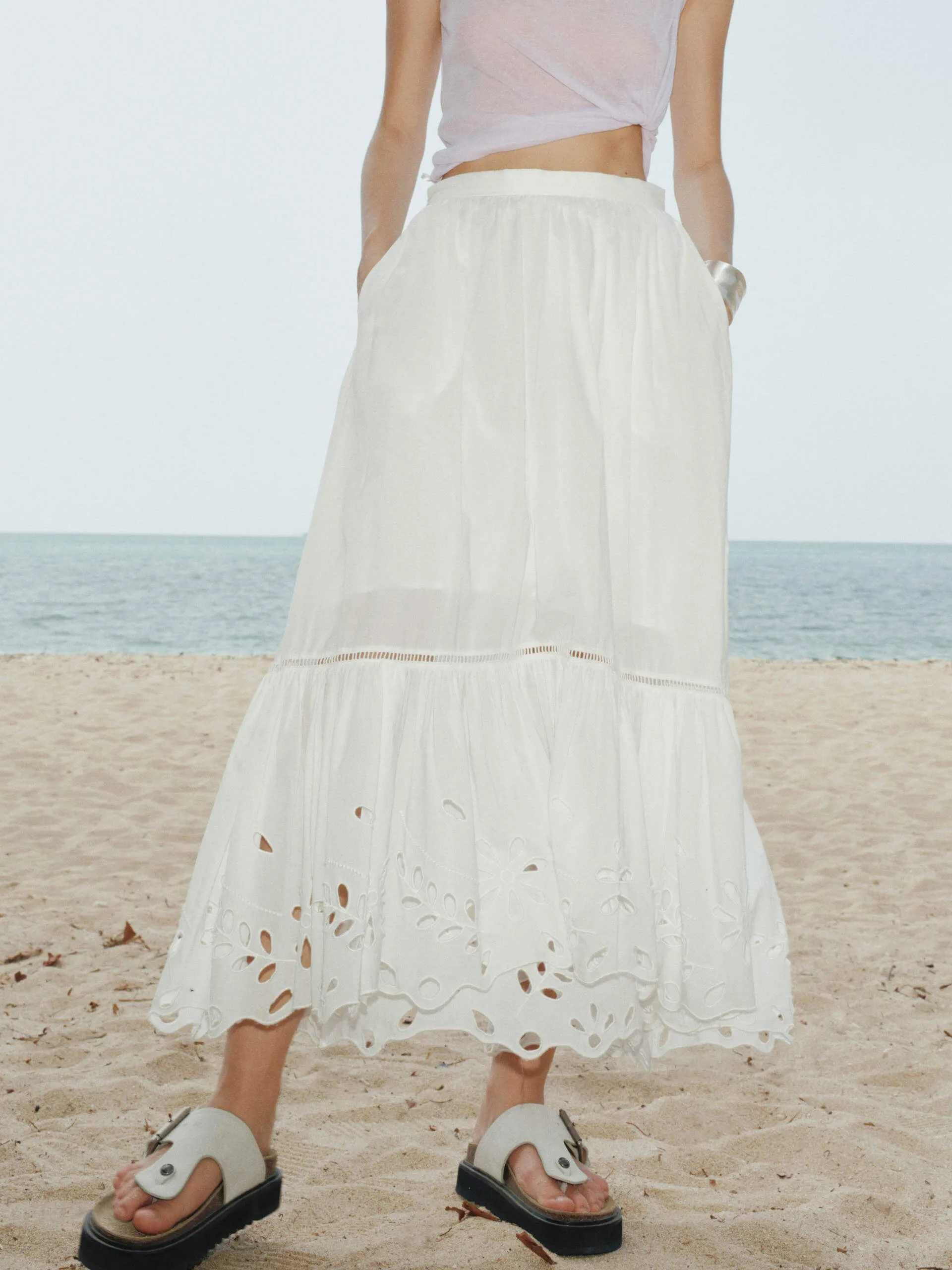 Broderie Anglaise Cotton Skirt elastic waistband