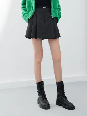 Contrast Stitching Performance Fashion Double Waistband Pleated Skirt
