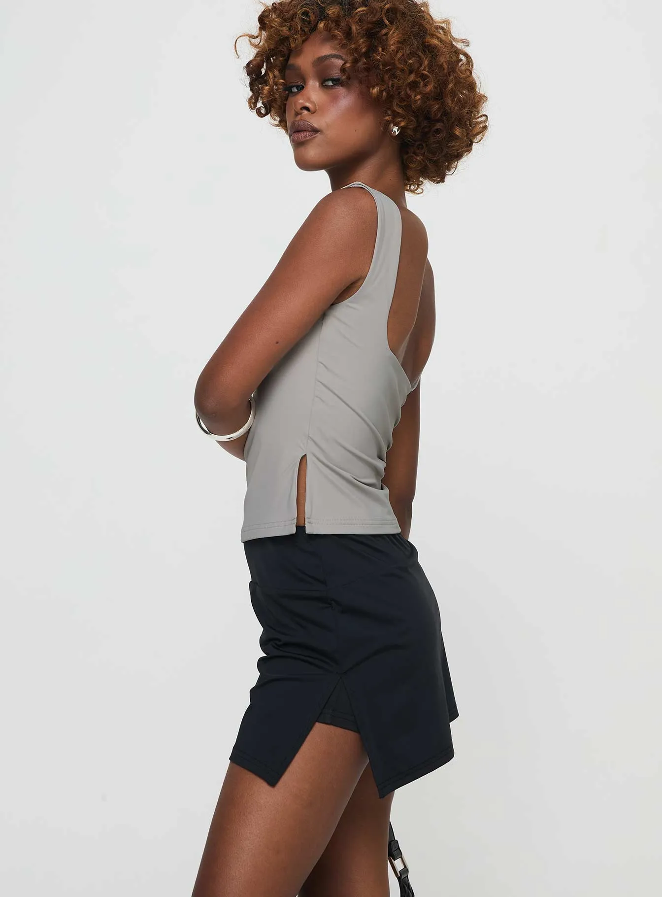 Felicks Skort Black Fold Over Detail Opaque Lining