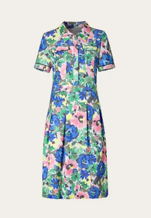 Lapel Short Sleeve Floral Pattern Jacquard Dress SmoothEdgeTrim Ski Core