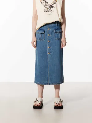Cotton Slit Front Midi Skirt Knee Length