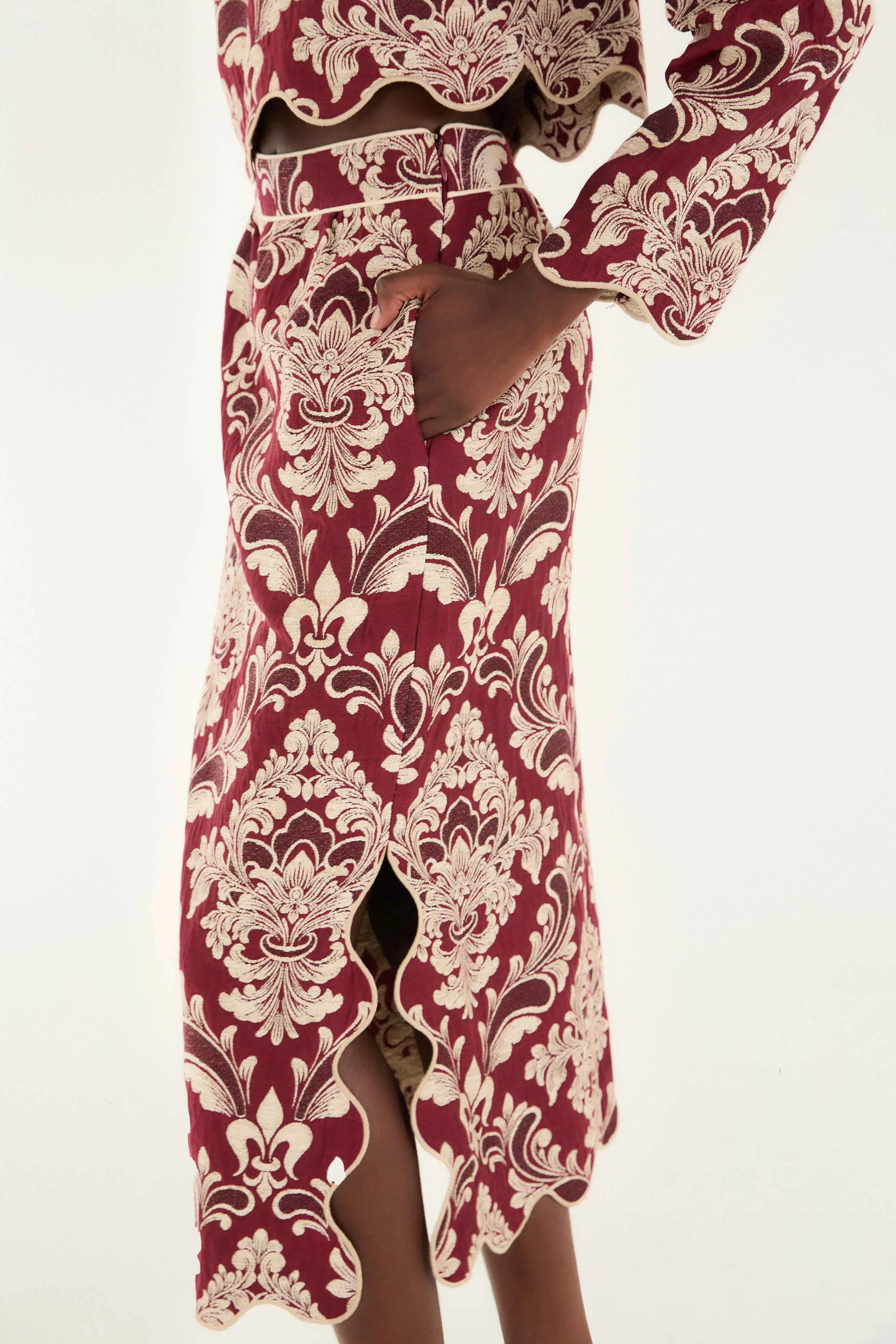 Bicolor Jacquard Waves Midi Skirt Abrasion resistant Water Resistant
