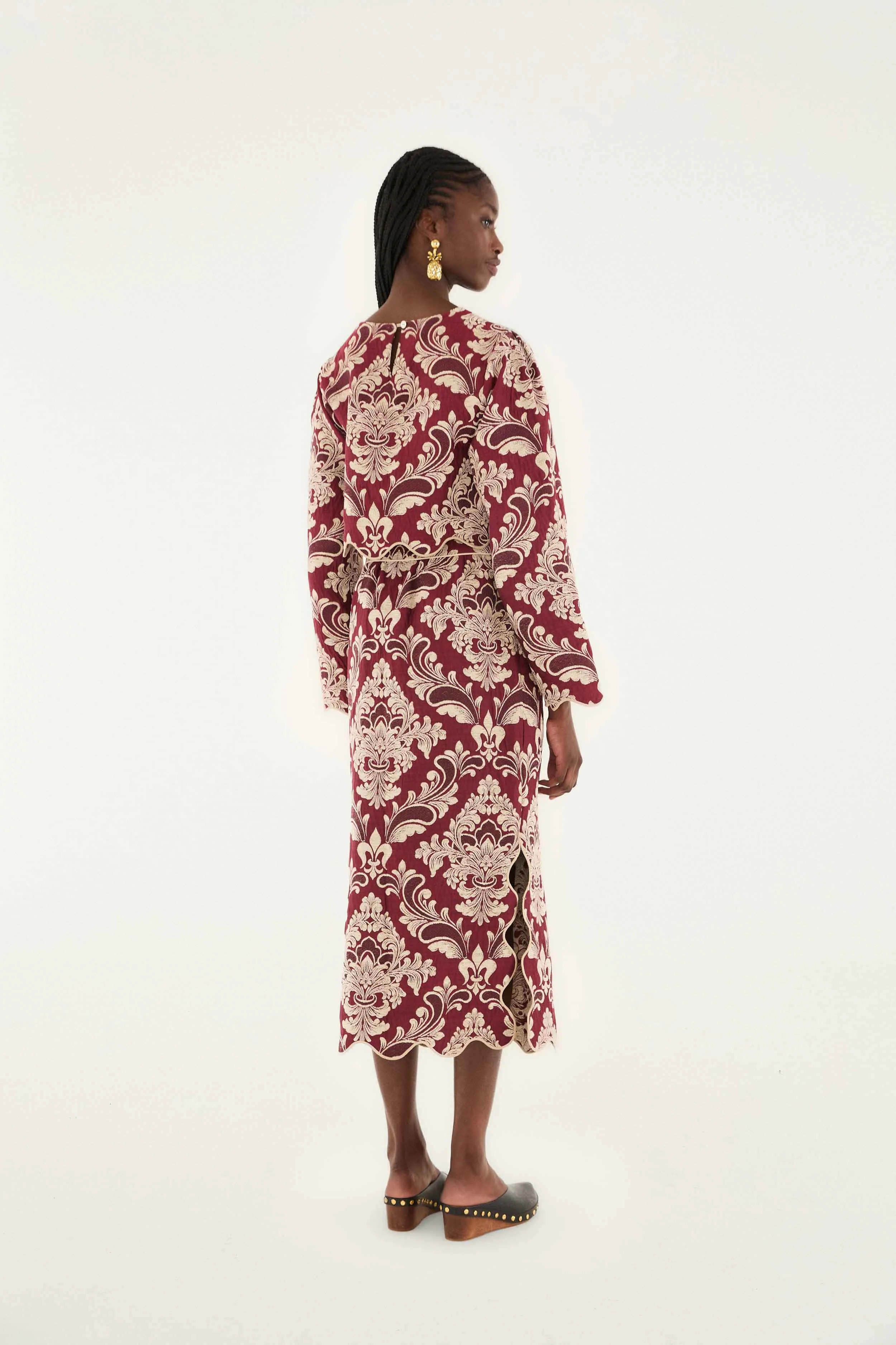 Bicolor Jacquard Waves Midi Skirt Wedding guest Chic Fit