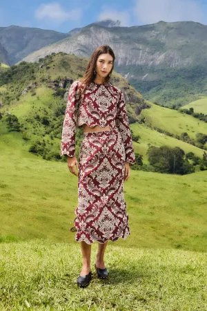 Bicolor Jacquard Waves Midi Skirt Laidback Mood