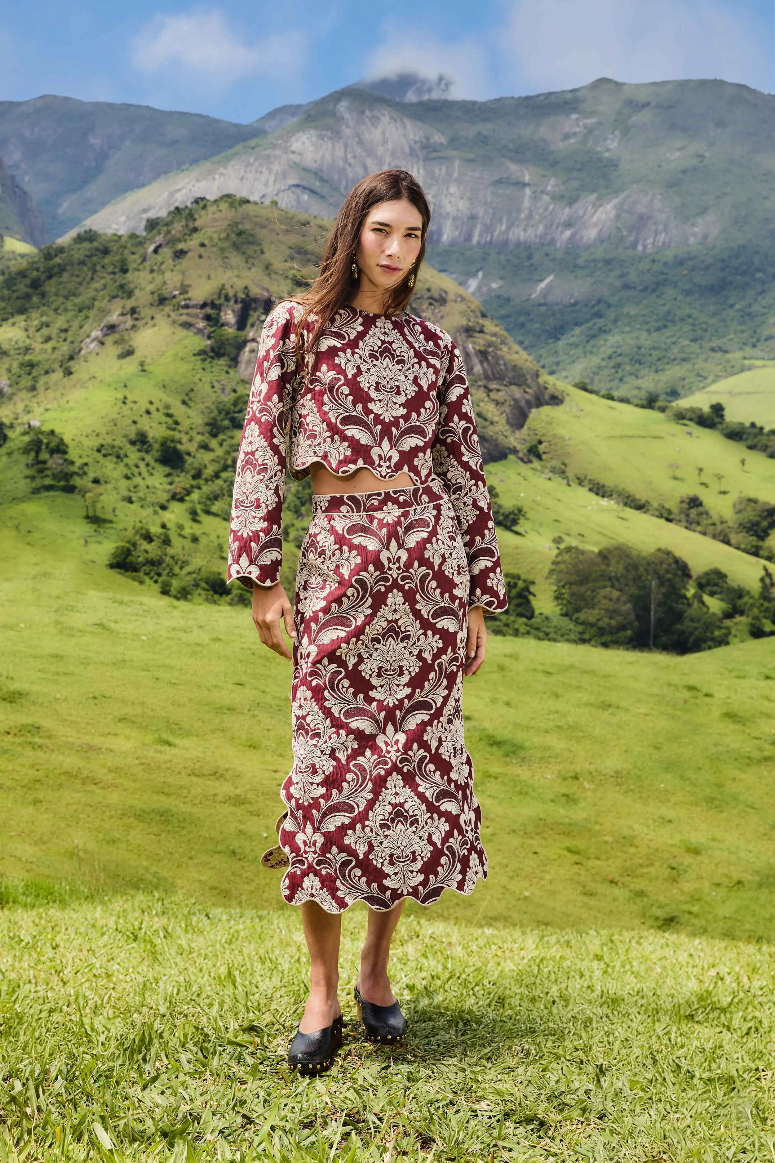 Bicolor Jacquard Waves Midi Skirt Laidback Mood