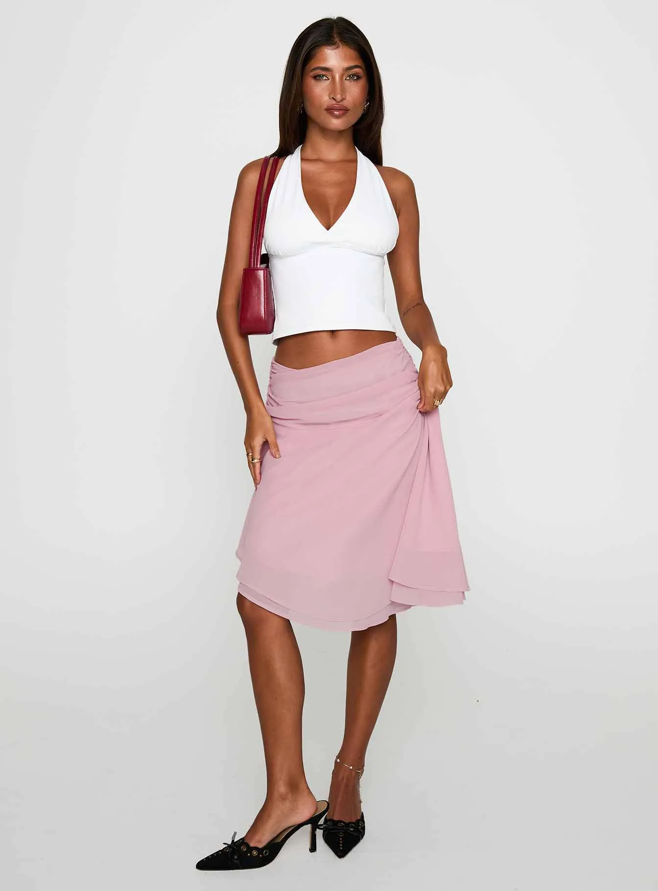 Wardrobe Classic Evanescence Asymmetrical Midi Skirt Pastel Pink