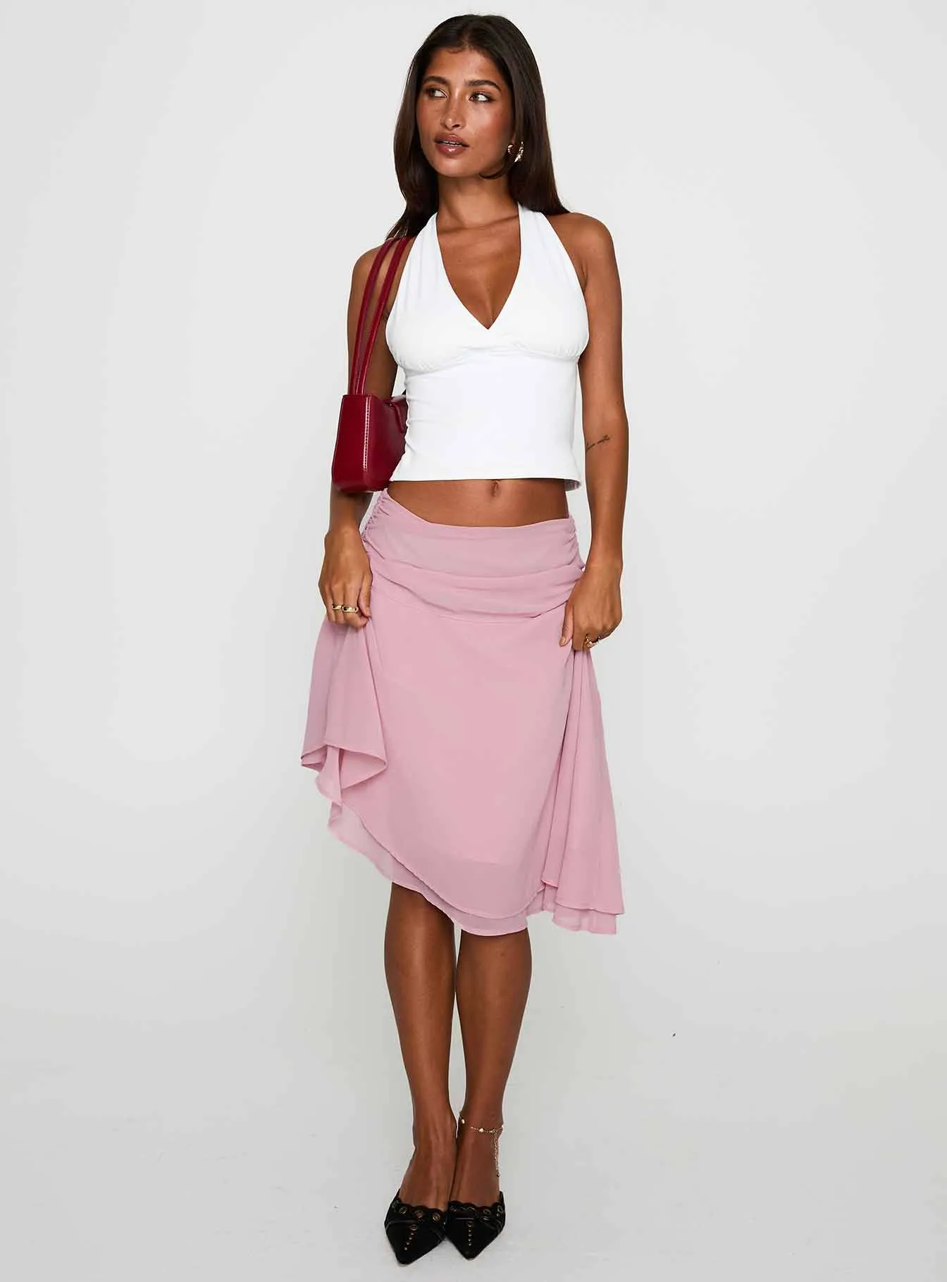High End Quality Evanescence Asymmetrical Midi Skirt Pastel Pink