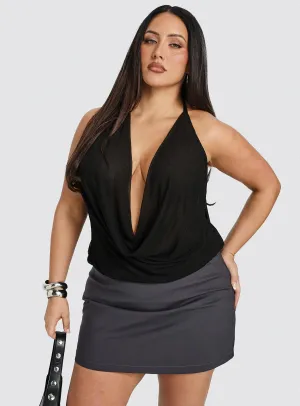Nicholie Mini Skirt Charcoal Curve Outfit Display Soft Vibe
