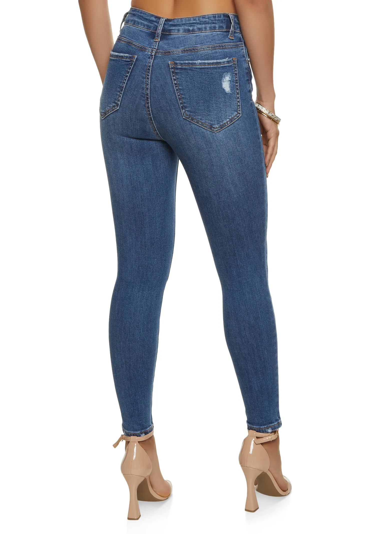 Stylish Touch Outdoor Adventure Party Look Youth Style WAX Basic Distressed High Waist Skinny Jeans