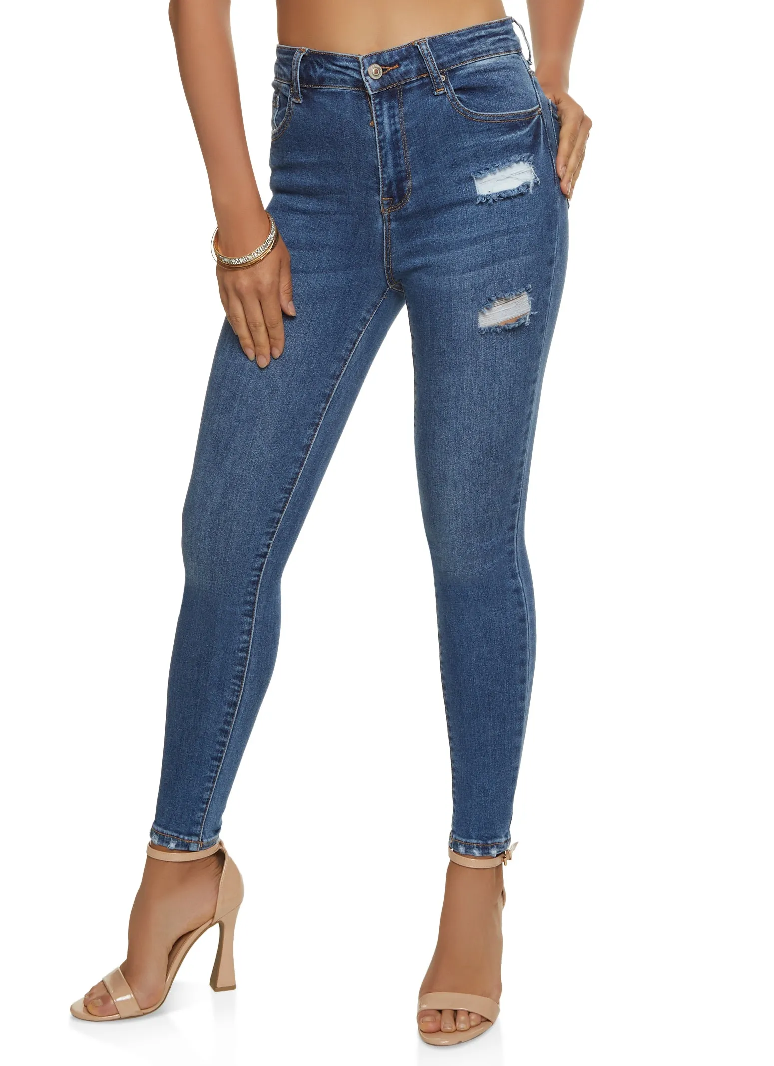 WAX Basic Distressed High Waist Skinny Jeans Smooth Picnic Style Eco Conscious Denim