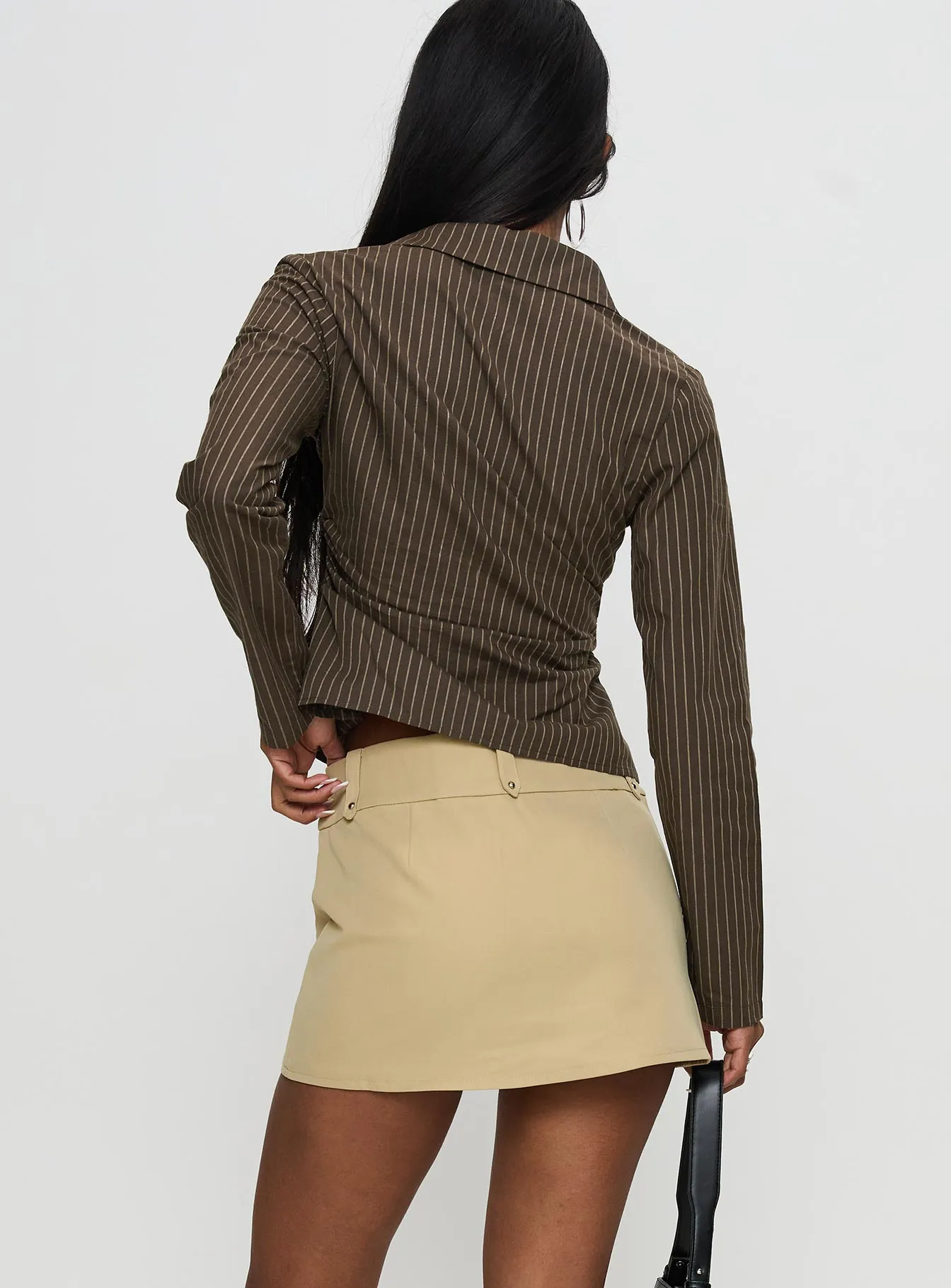 Hip Skimming Spring Brunch Caitlan Mini Skirt Beige