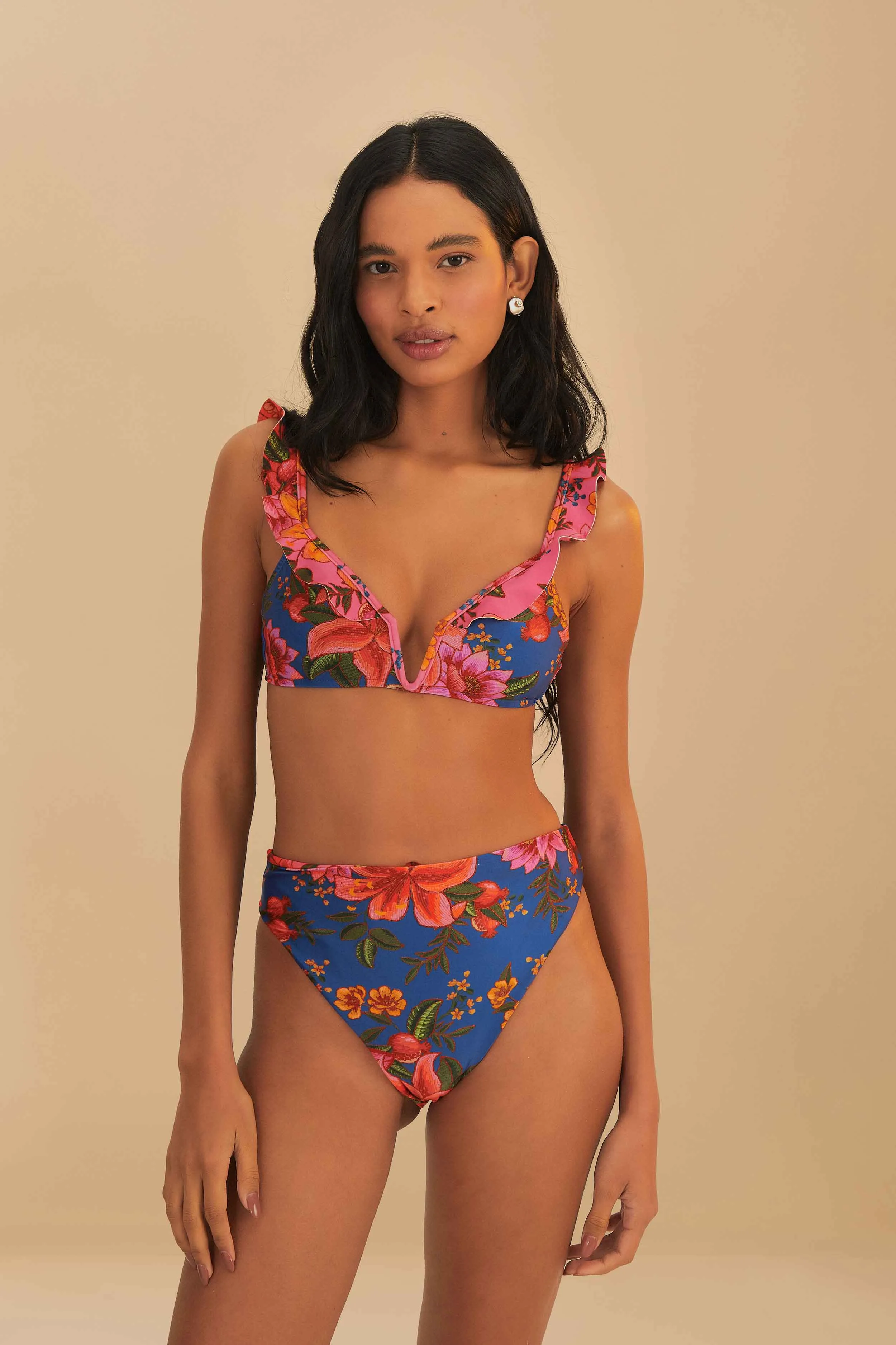 ReflectiveTrimDetails Multicolor Summer Fruit Underwire Bikini Top