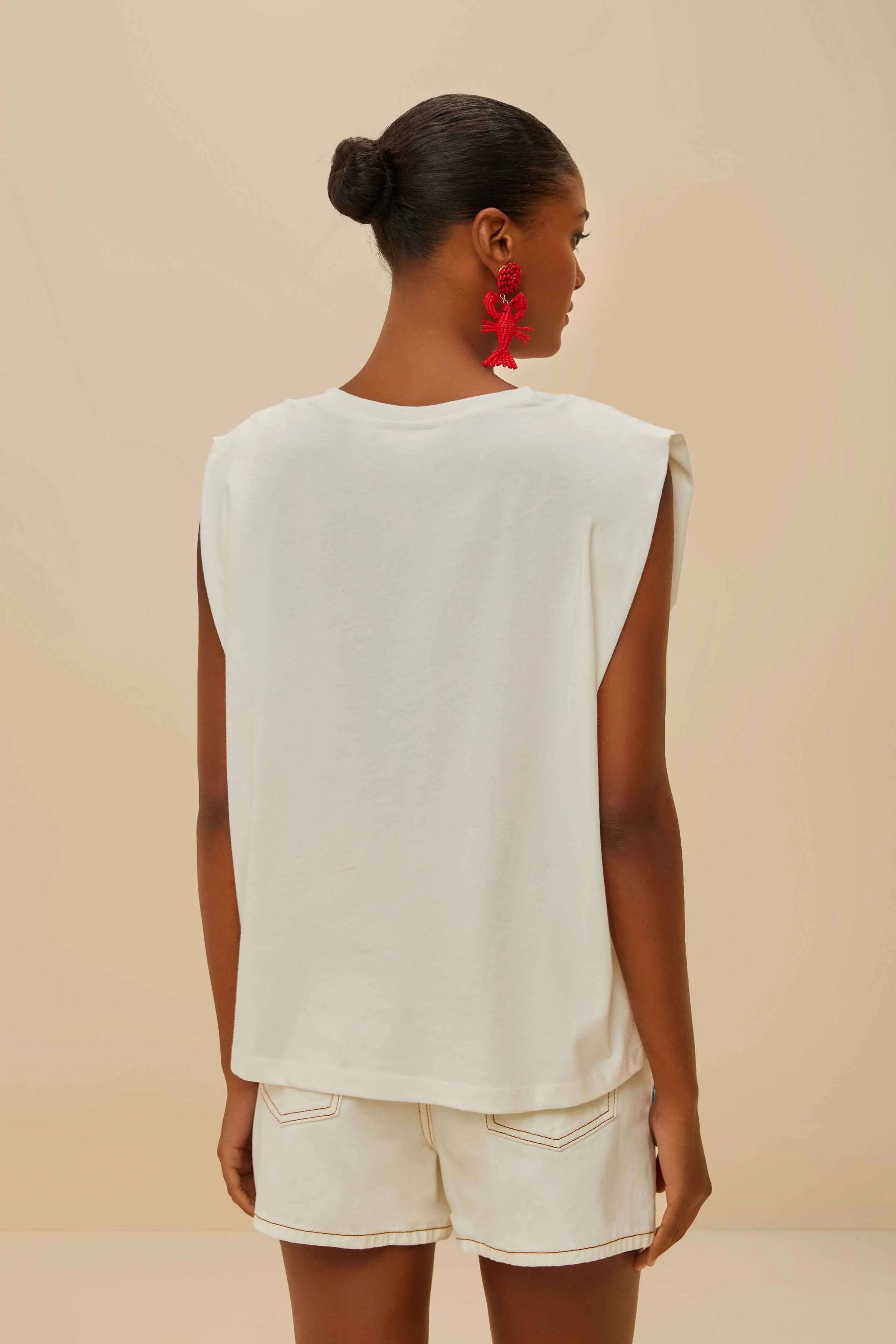Off-White Cross Stitch Flowers Organic Cotton T-Shirt wrinkle free