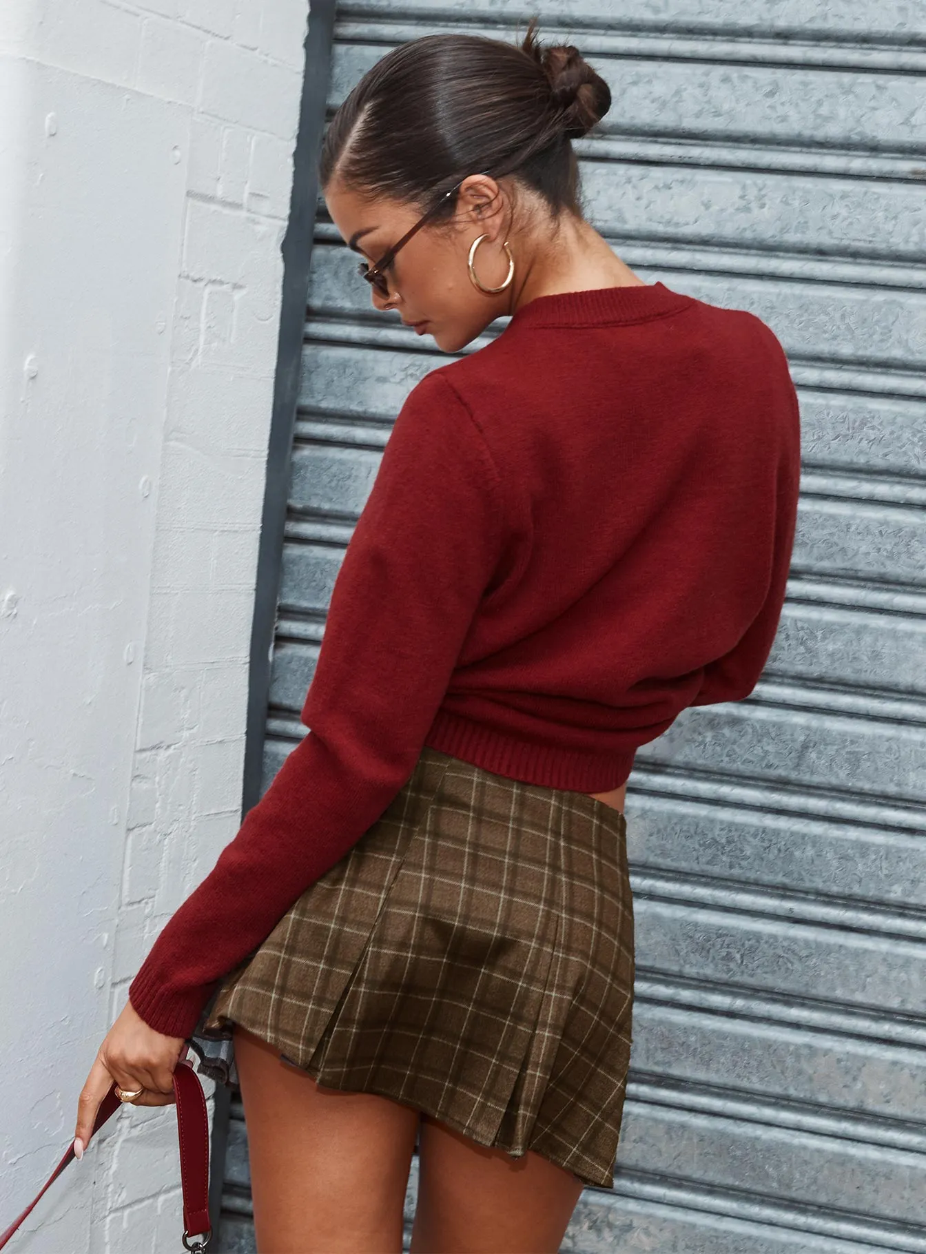 Creative Fashion Slip Resistant Waistband Little Bow Peep Mini Skirt Brown Check