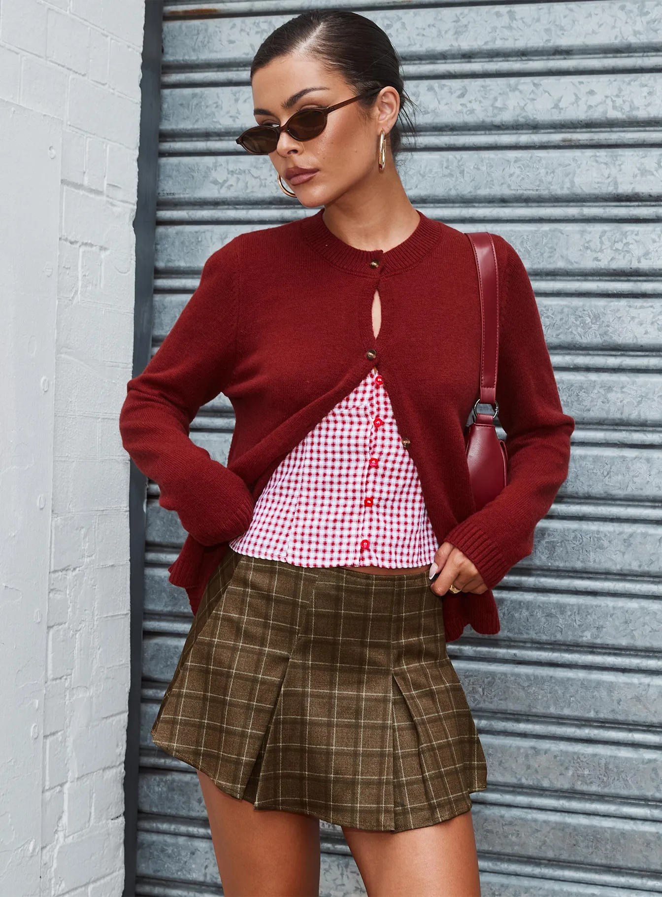 Curvy Fit Little Bow Peep Mini Skirt Brown Check