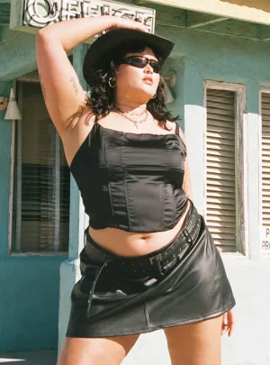 Wedding guest Torridon Eyelet Belt Faux Leather Mini Skirt Black Curve