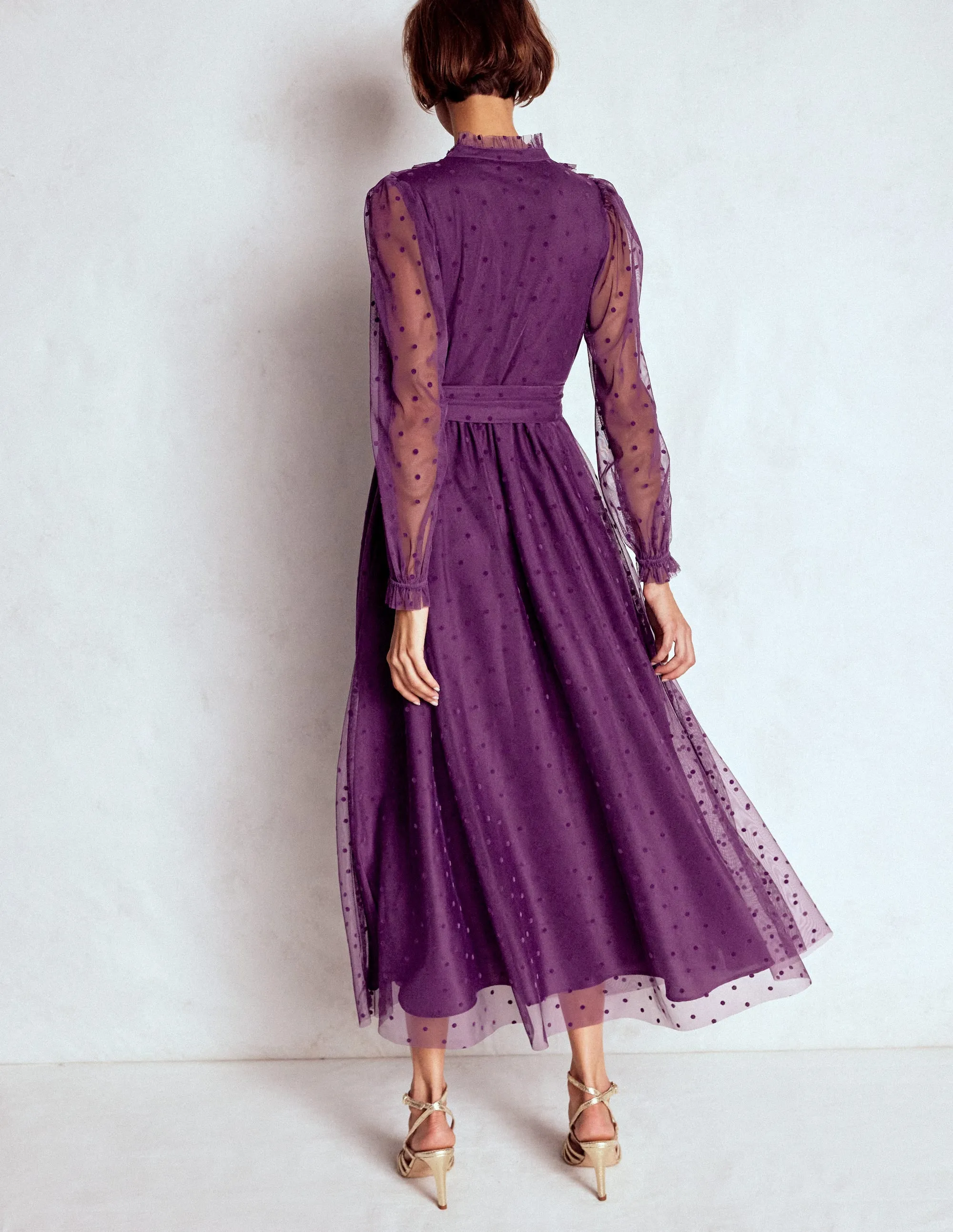 Garnet Shine Breezy resort maxi Tulle Ruffle Maxi Dress-Viola Purple
