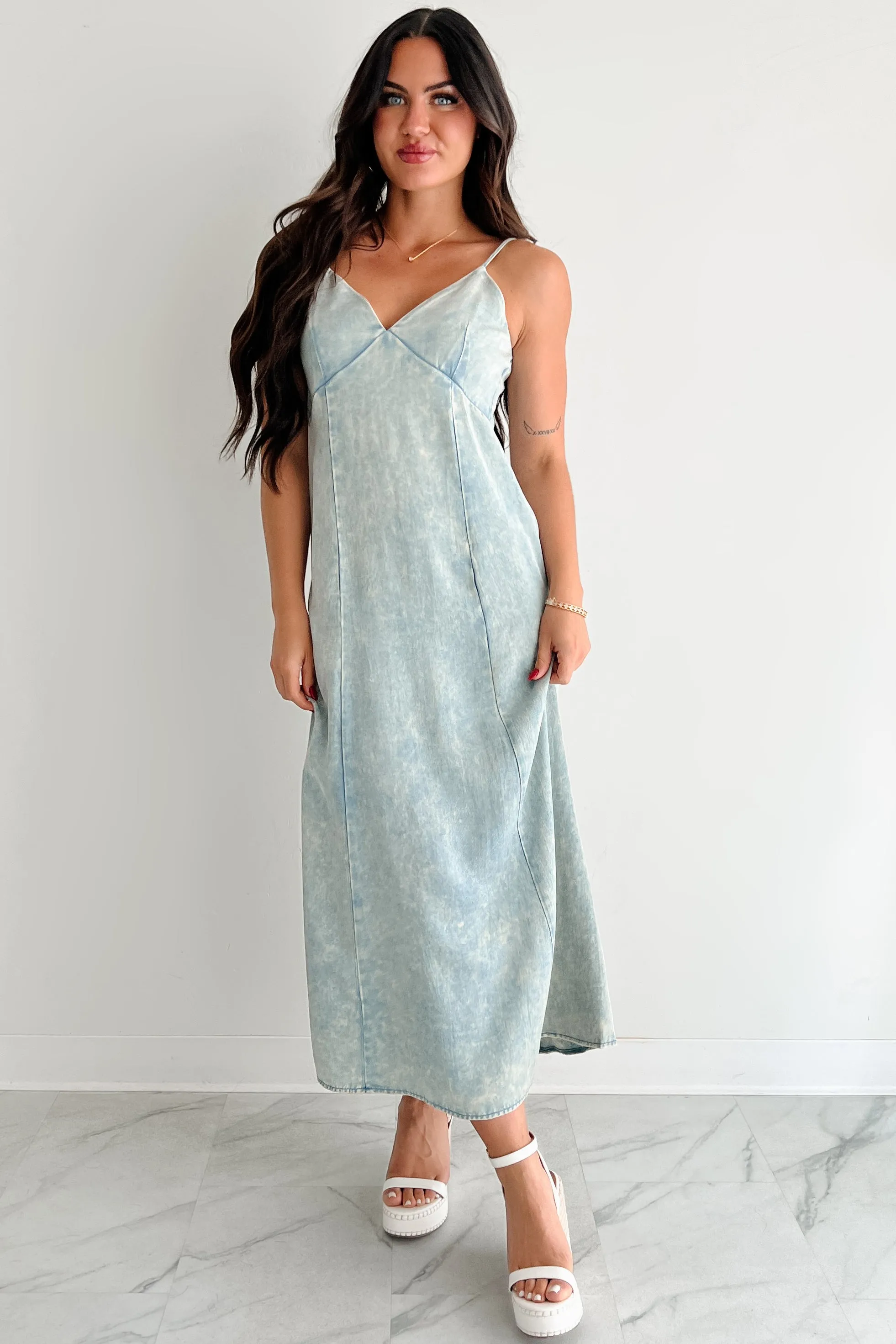 Finally Me Sleeveless Washed Zenana Maxi Dress (Blue Grey) Palm Shade Classic sleeveless floor dress