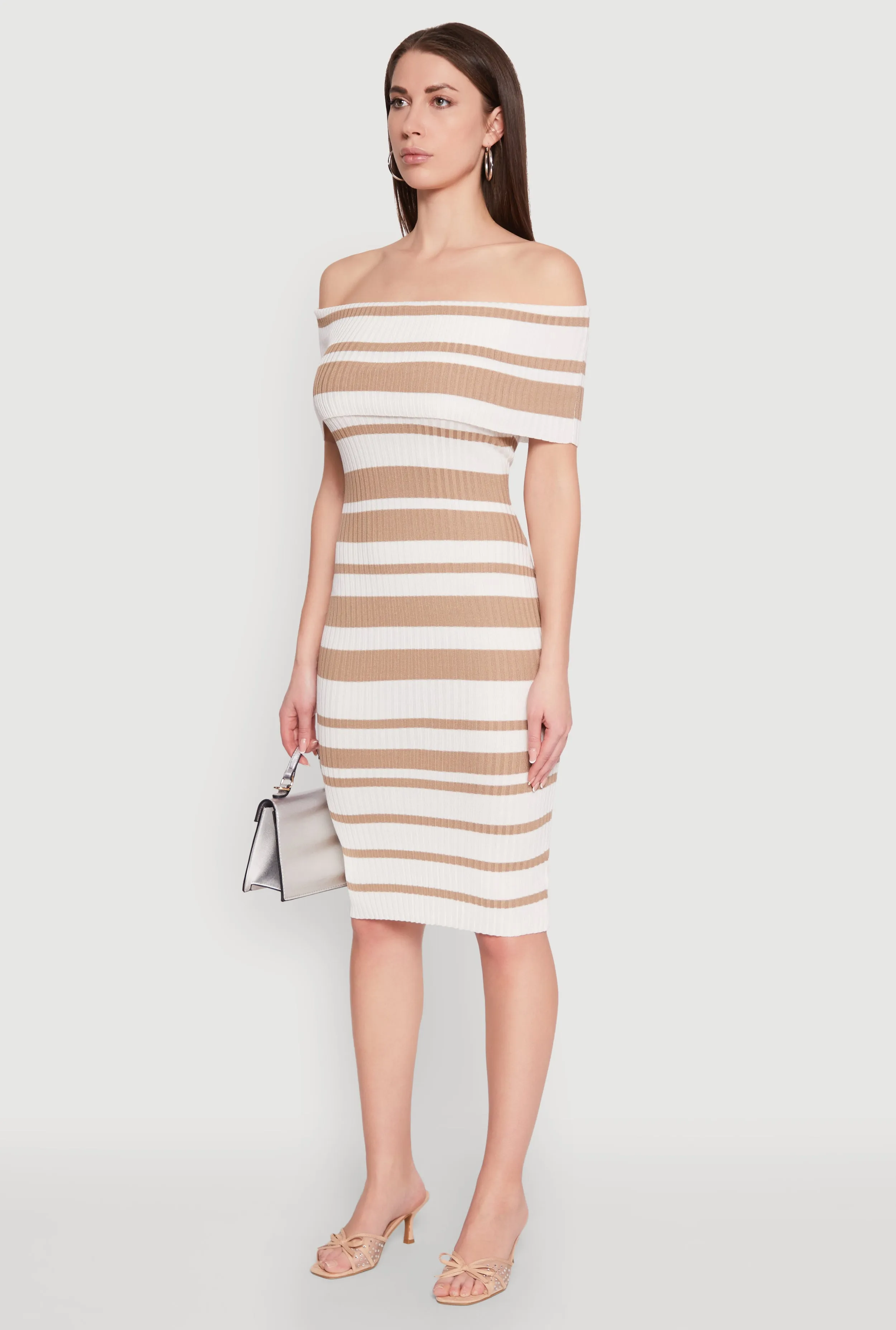 Cozy Wrap Sophisticated Fit Almost Famous Off the Shoulder Striped Dress