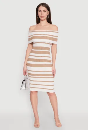 Leaf Fall Dreamy Feel Almost Famous Off the Shoulder Striped Dress
