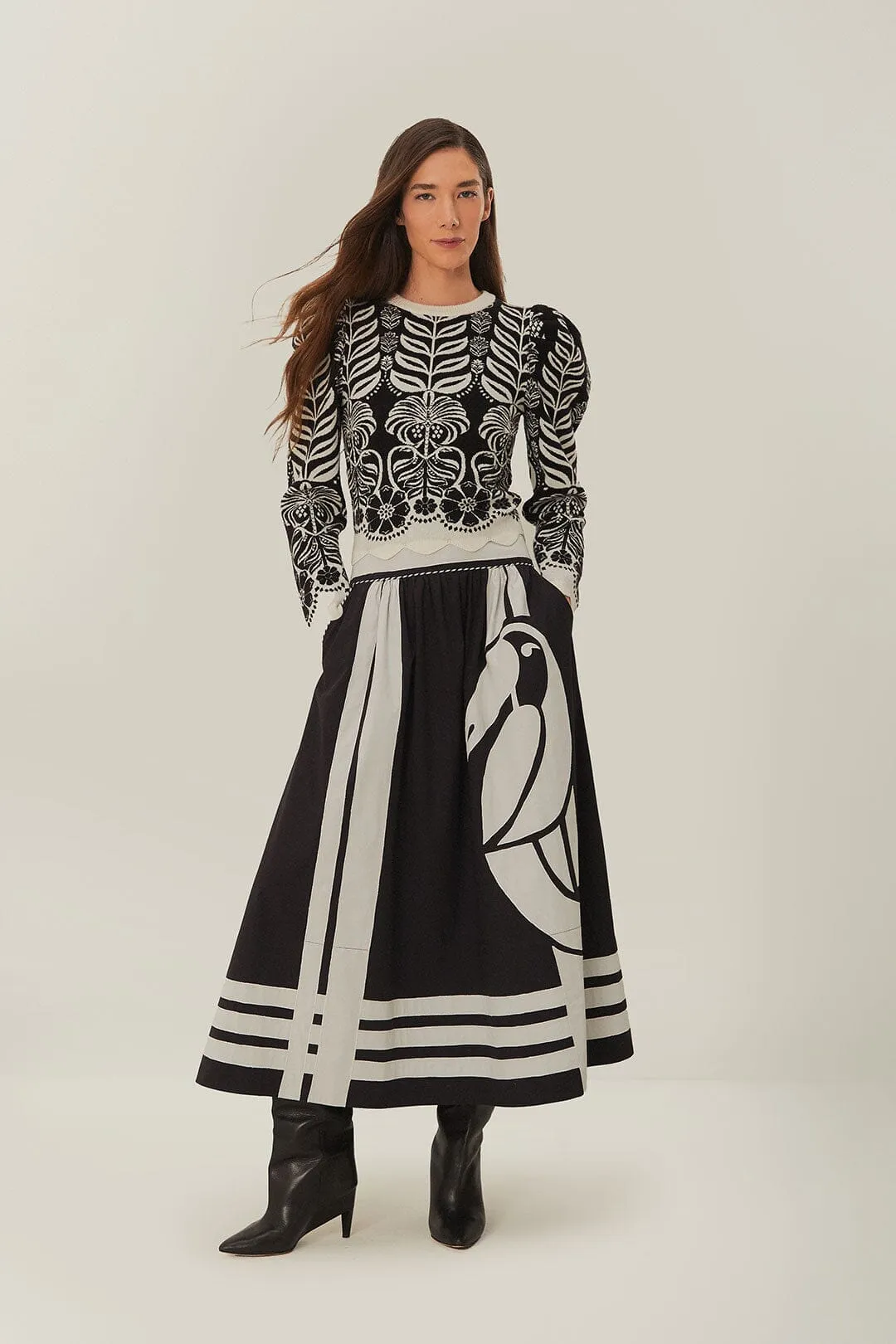 Black Nature Midi Skirt Diagonal Slit Modern Outfit