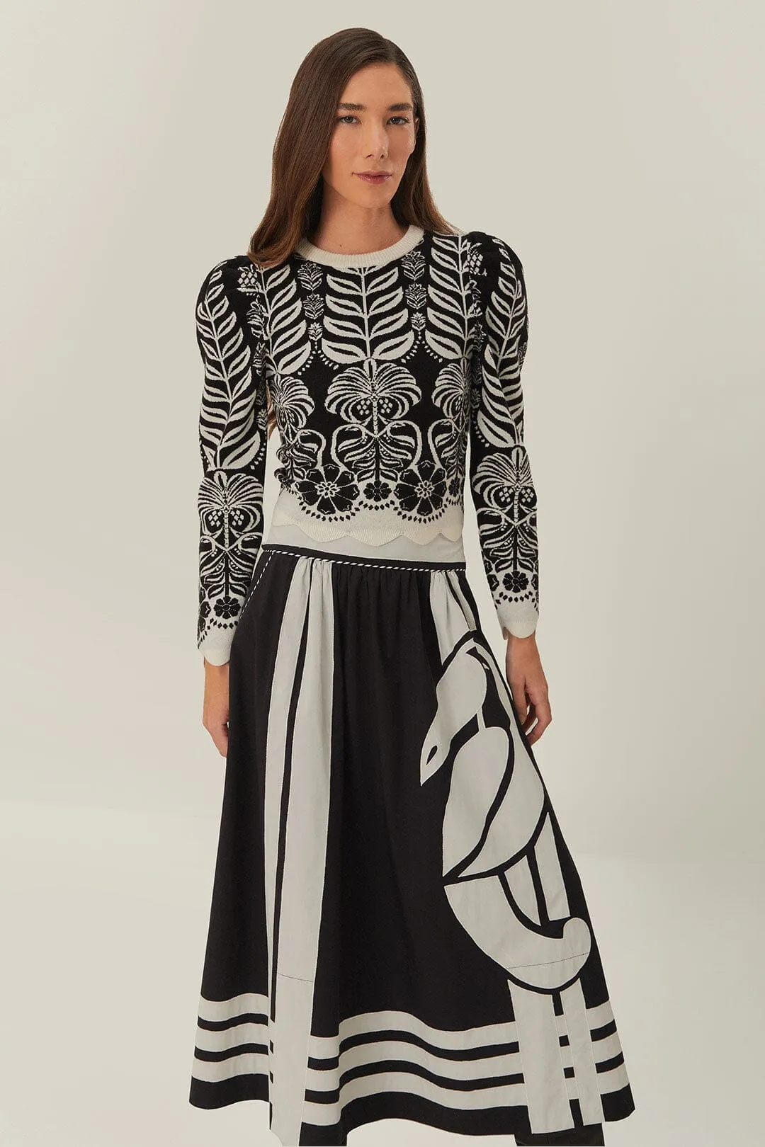 Black Nature Midi Skirt Silk Touch