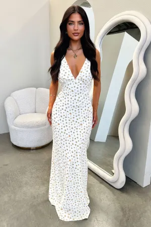 Lantern Glow Nickel Glow Naf V-Neck Maxi Dress - Yellow Floral