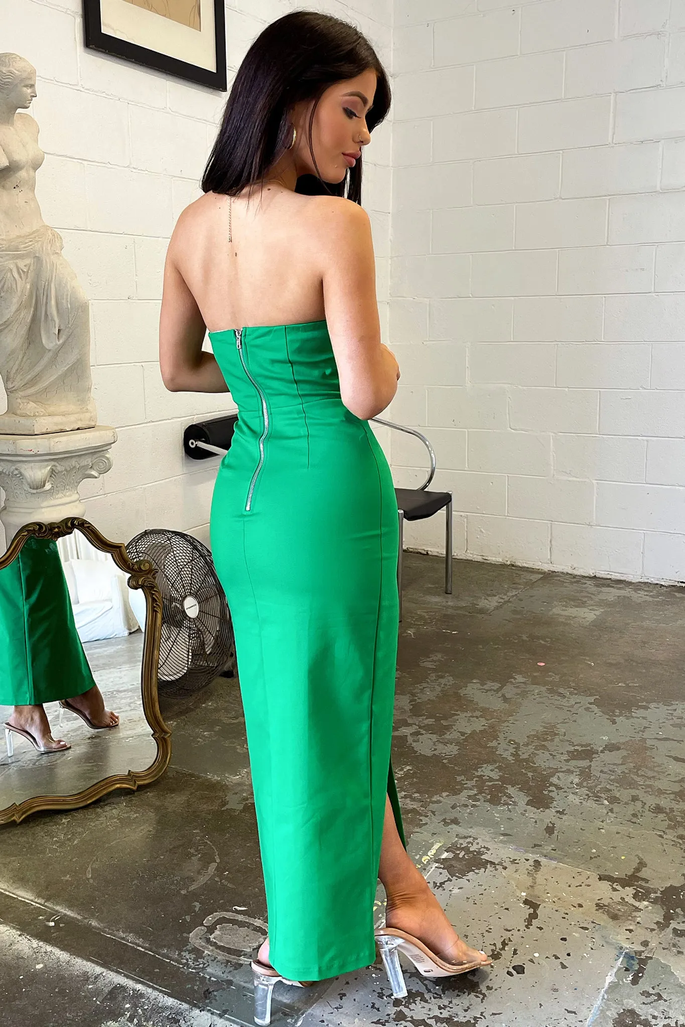 Lane Strapless Maxi Dress - Green Grain Gold Easy Step